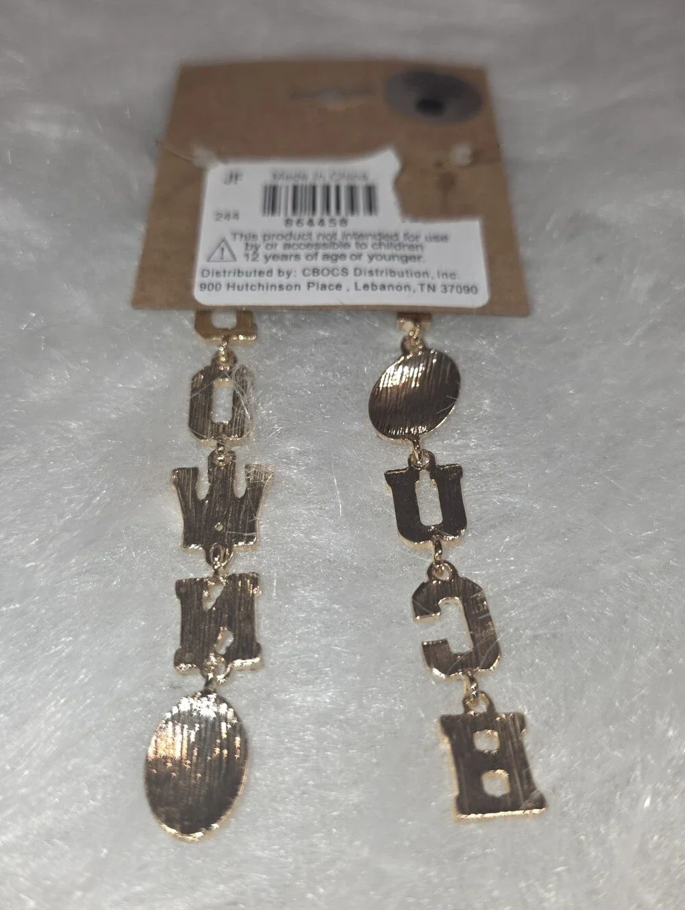 Gold-Tone 'TOUCH DOWN' Letter Drop Earrings Clear And Colored Crystals